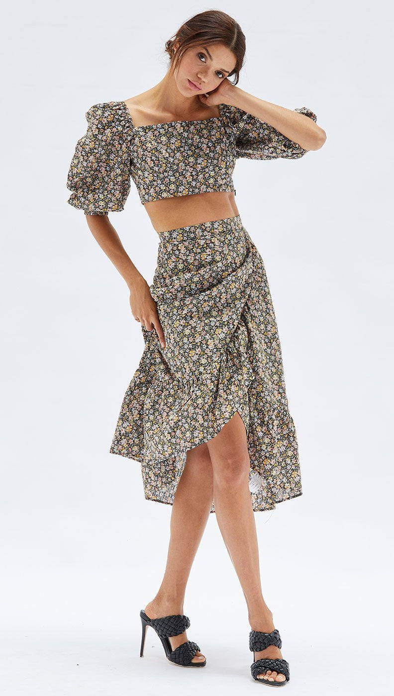 Eclectic Woman Wrap Midi Skirt- Multi
