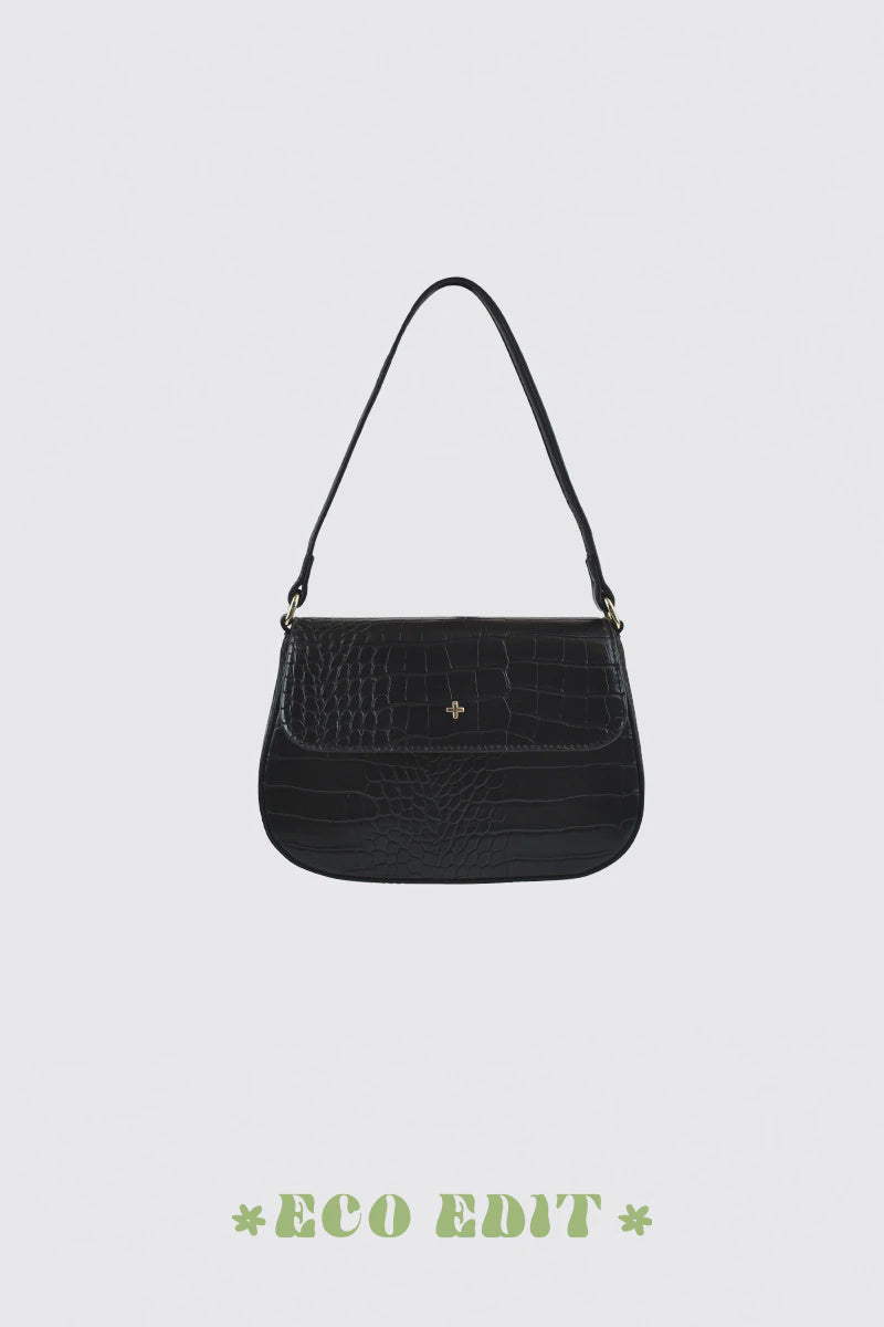 Porter Mini Flap Over Shoulder Bag - Black Croc/Gold