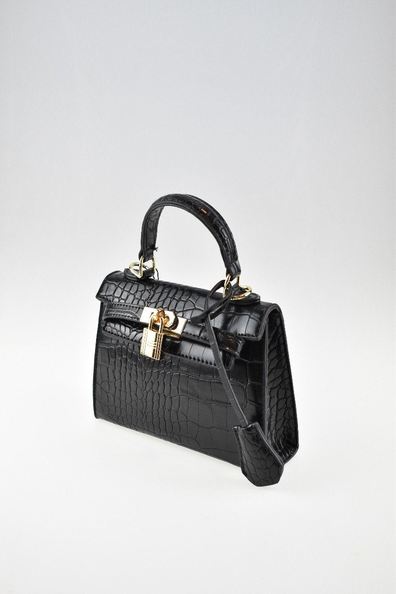 Hedi Mini Top Handle Crossbody Bag W/Lock - Black Croc