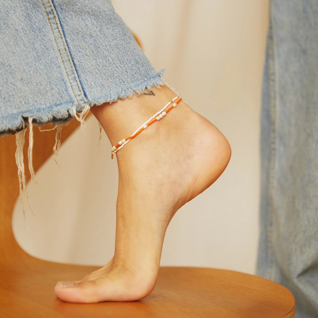 Arms Of Eve Poppy Pearl & Glass Beaded Anklet- White