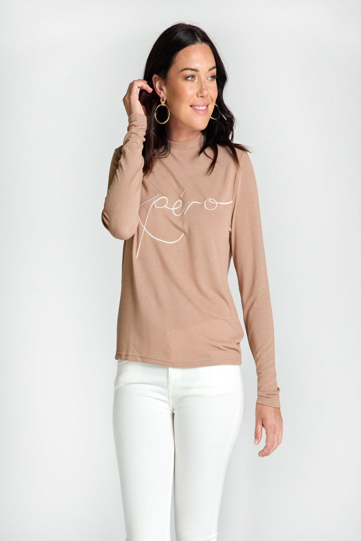 Blaise Embroidered Long Sleeve Top - Blush Nude