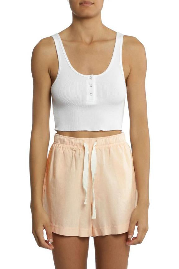 Jade Button Front Waffle Tank - White