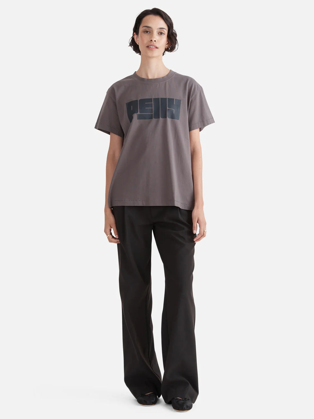 Pelly Text Tee- Charcoal