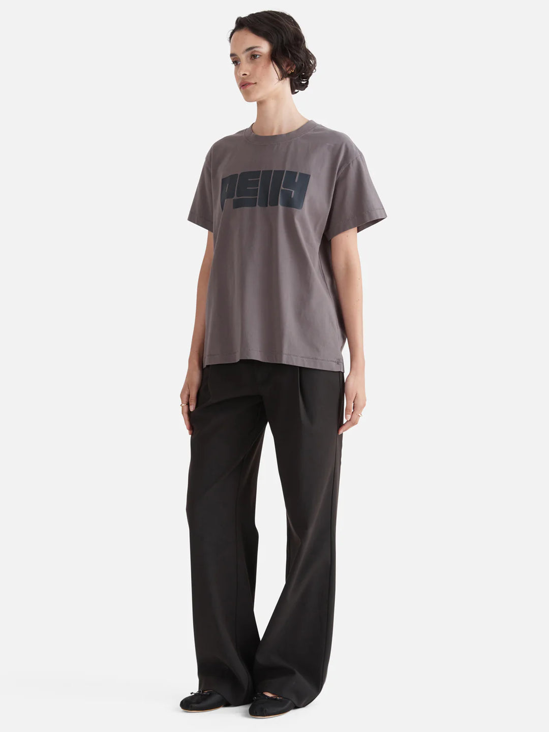 Pelly Text Tee- Charcoal