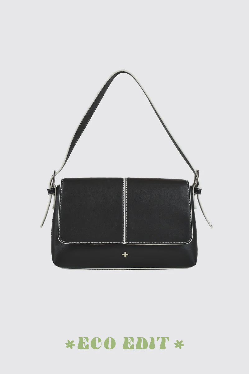 Amity Contrast Stitch Shoulder Bag - Black White/Silver
