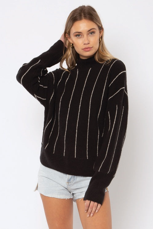 A Line L/S Knit Sweater- Black