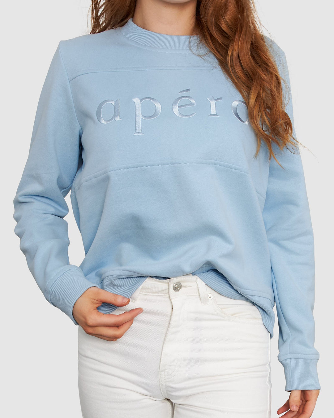 Apero Embroidered Panel Jumper- Sky Blue