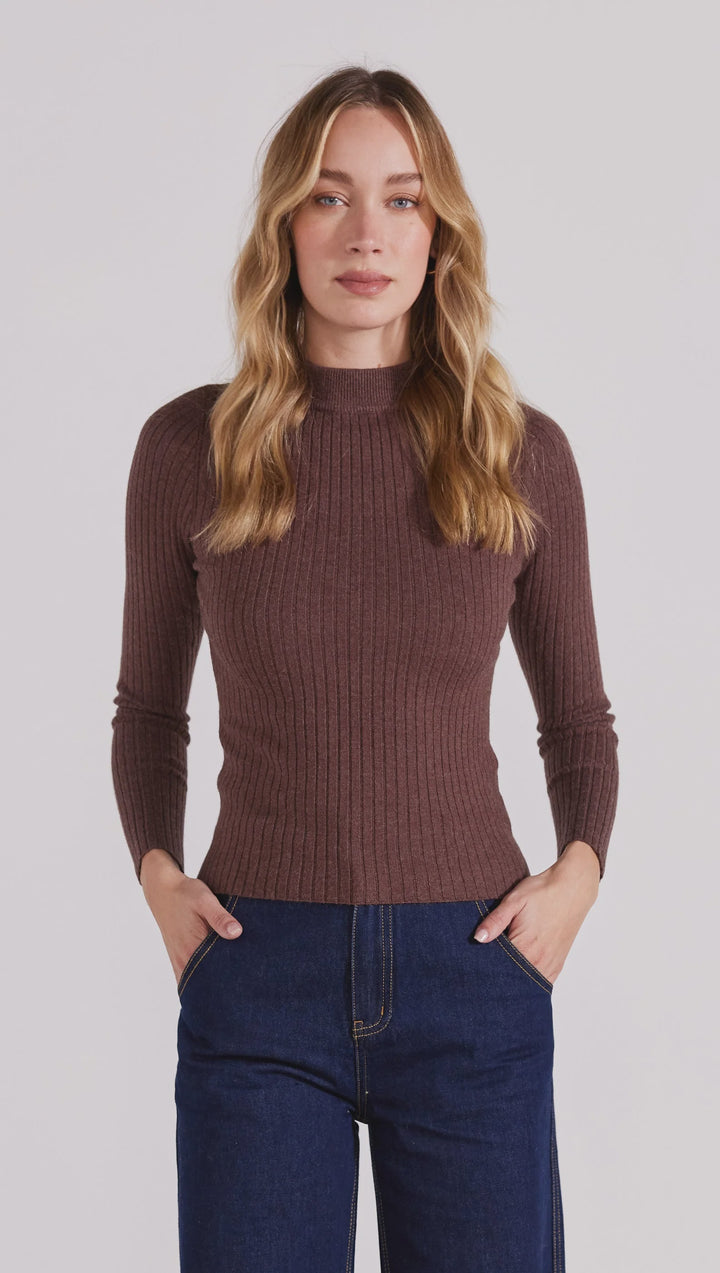 Staple The Label Anya Ribbed Knit Top - Chocolate