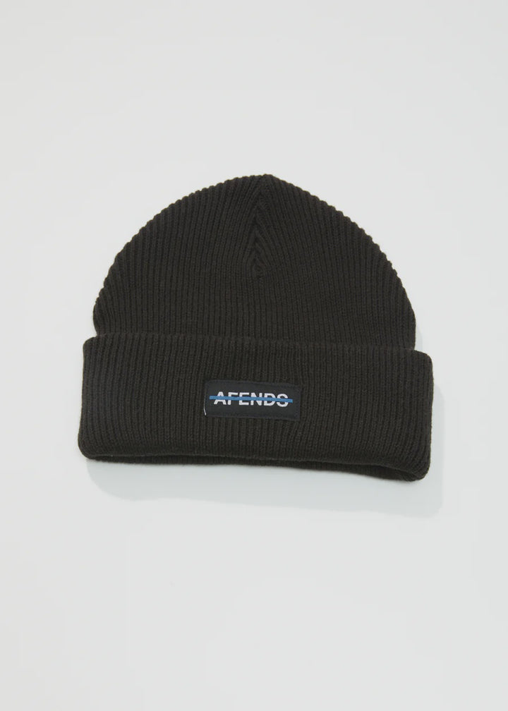 Liquid Recycled Ribbed Beanie  - Black