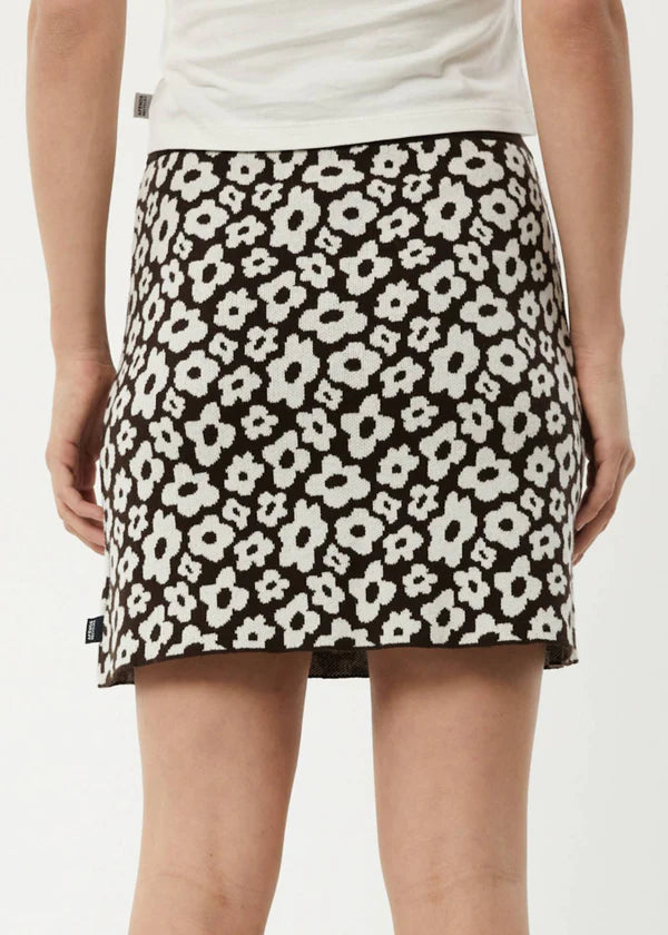 Alohaz Recycled Knit Floral Mini Skirt - Coffee