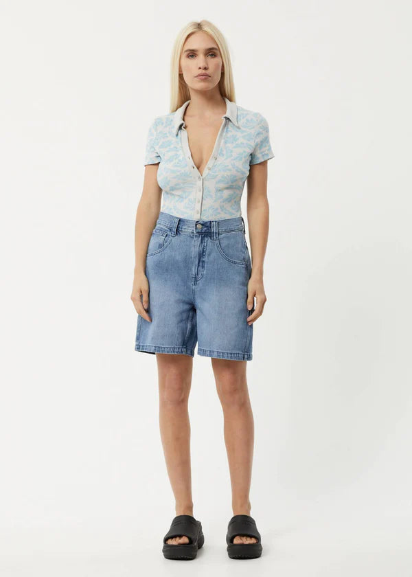 Billie Hemp Rib Bodysuit - Smoke Blue