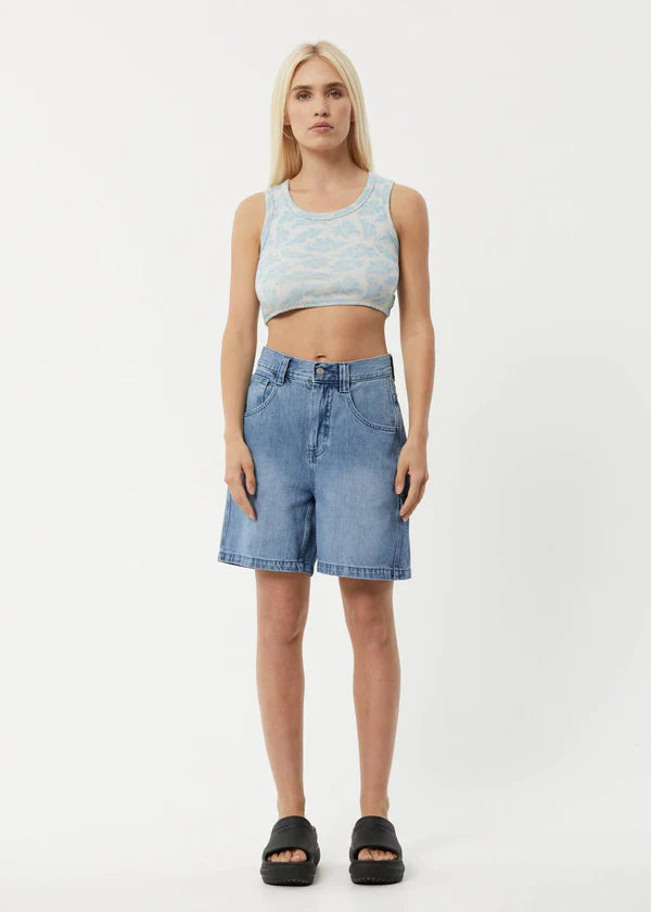 Billie Hemp Rib Cropped Singlet - Smoke Blue
