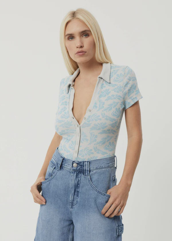 Billie Hemp Rib Bodysuit - Smoke Blue