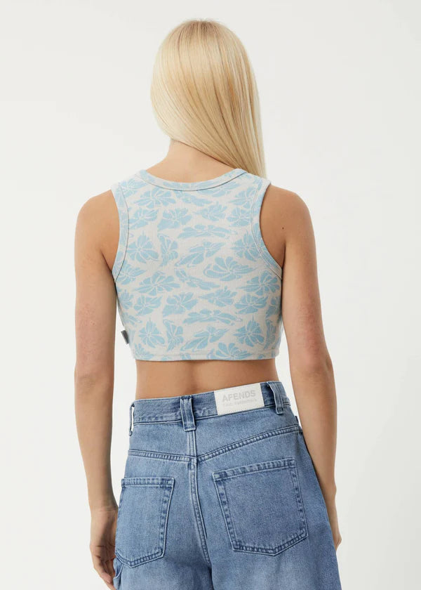 Billie Hemp Rib Cropped Singlet - Smoke Blue