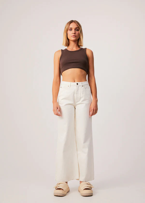 Chloe Hemp Ribbed Cropped Singlet - Coffee