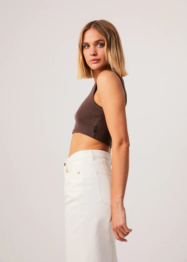 Chloe Hemp Ribbed Cropped Singlet - Coffee