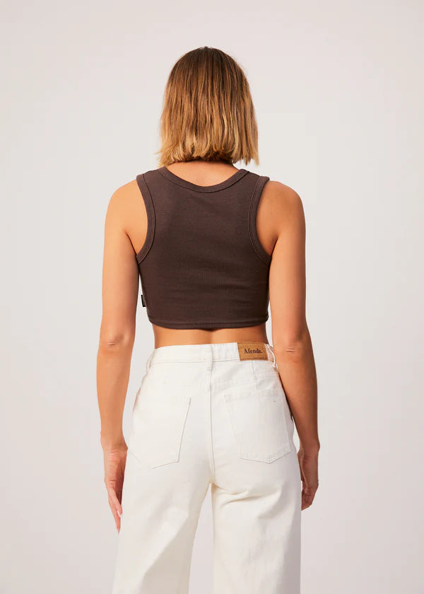 Chloe Hemp Ribbed Cropped Singlet - Coffee