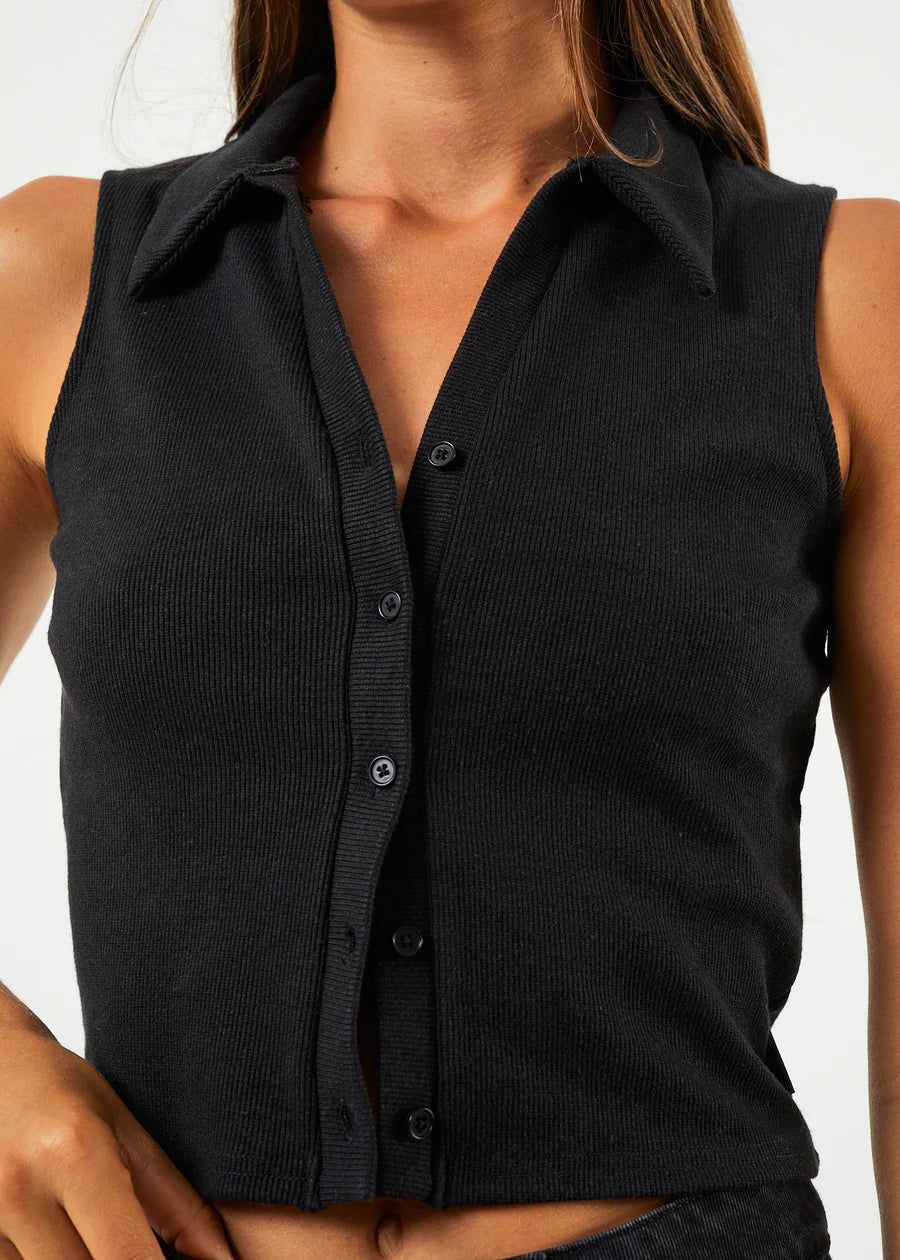 Eliza Hemp Ribbed Sleeveless Shirt - Black
