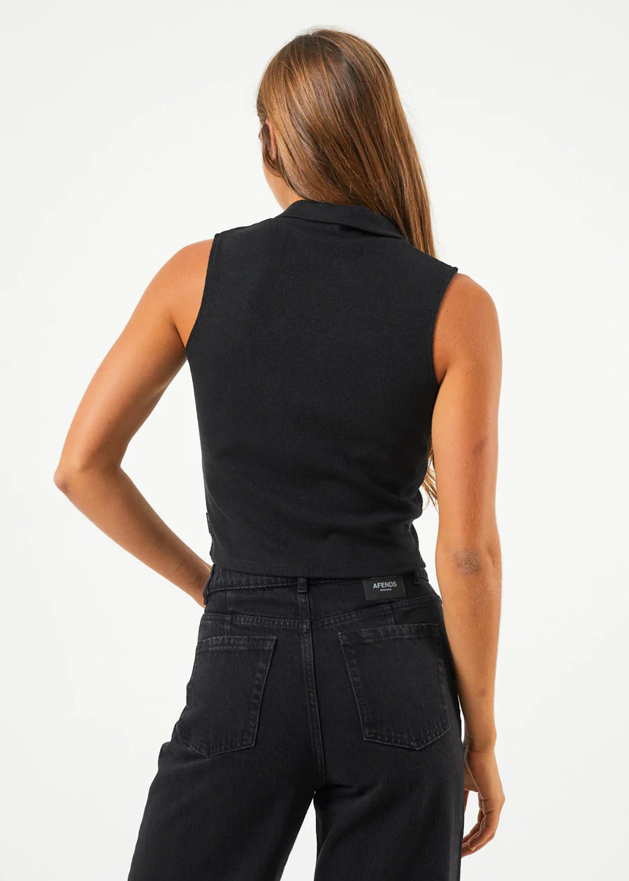 Eliza Hemp Ribbed Sleeveless Shirt - Black