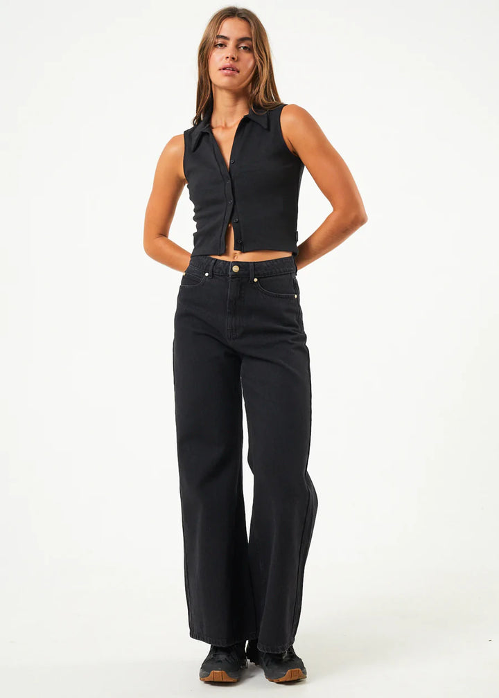 Eliza Hemp Ribbed Sleeveless Shirt - Black