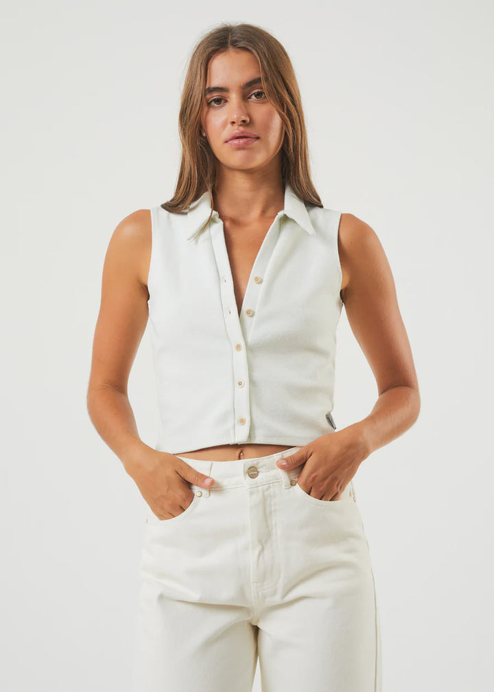 Eliza Hemp Ribbed Sleeveless Shirt - Off White