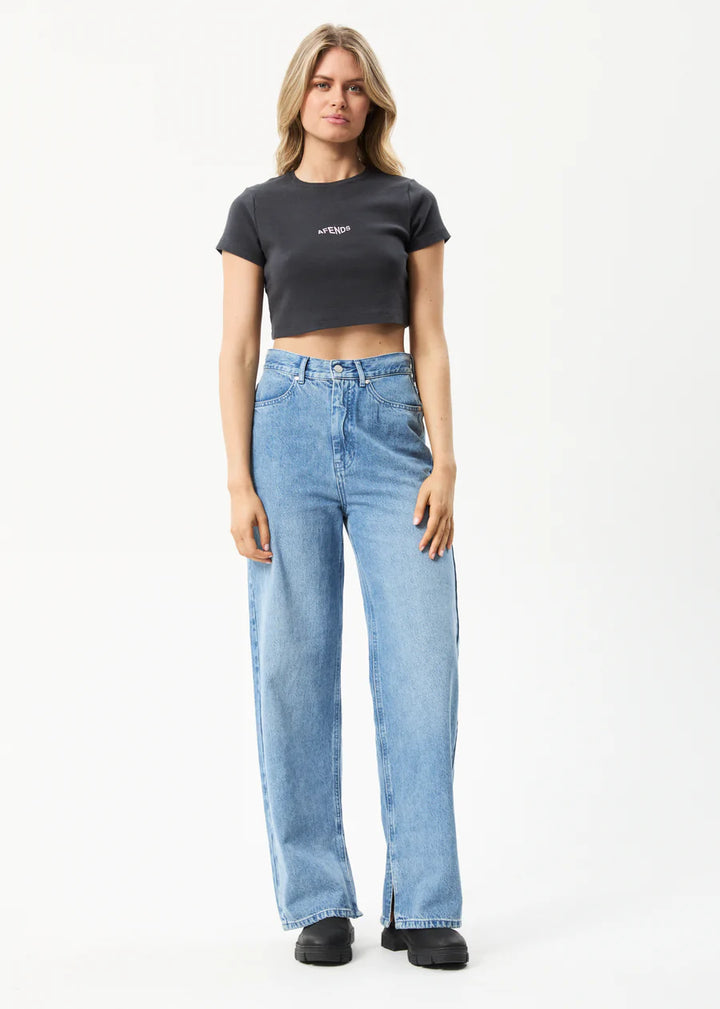 Harlow Recycled Rib Cropped Tee- Charcoal