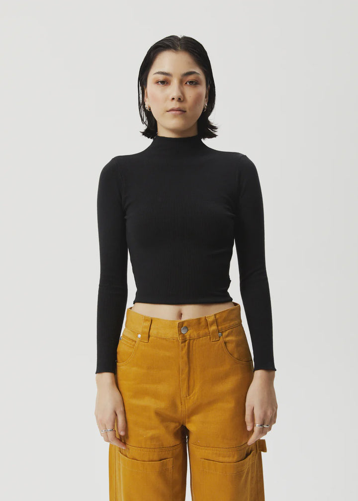 Afends Iconic Hemp Ribbed Long Sleeve Top - Black