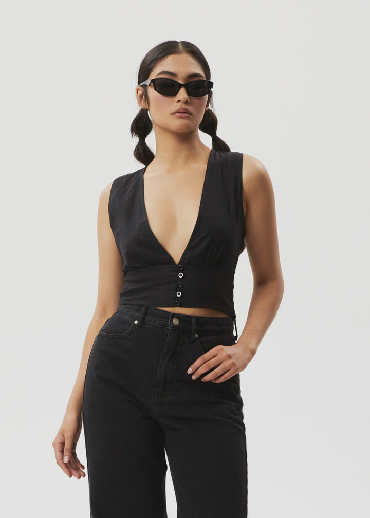 Afends Lilo Hemp Button Up Top - Black