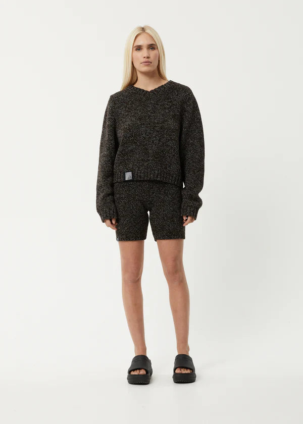 Solace Organic Knitted V-Neck Jumper - Coffee