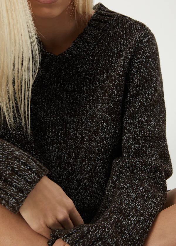 Solace Organic Knitted V-Neck Jumper - Coffee