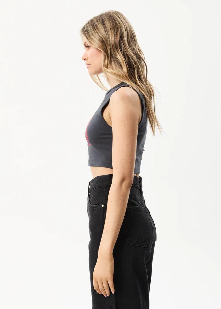 To Grow Recycled Cropped Graphic Singlet - Charcoal