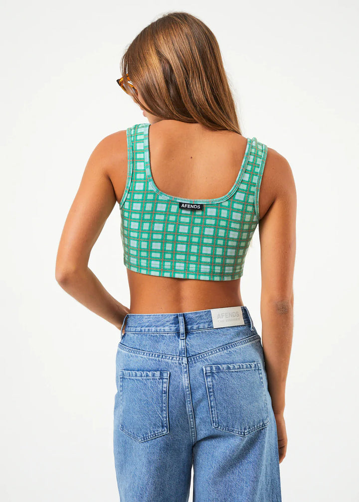 Tully Hemp Rib Check Sleeveless Top - Forest Check