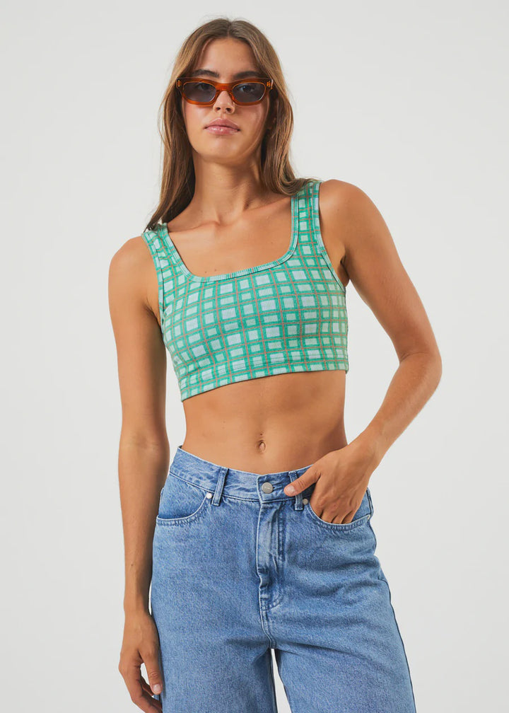 Tully Hemp Rib Check Sleeveless Top - Forest Check
