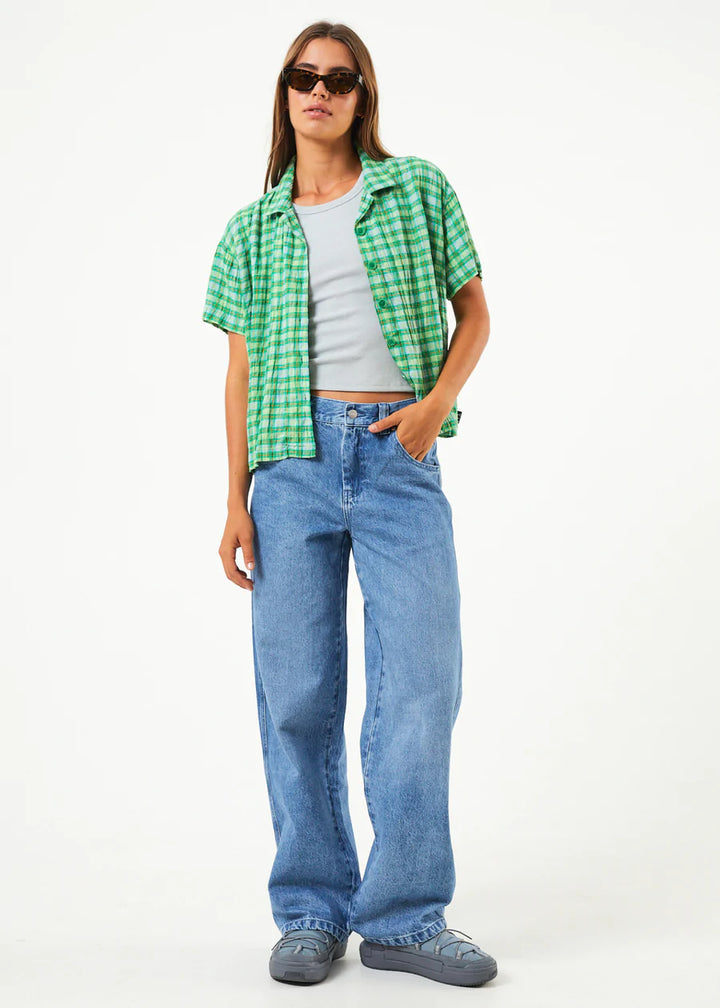 Tully Hemp Seer Sucker Check Shirt - Forest