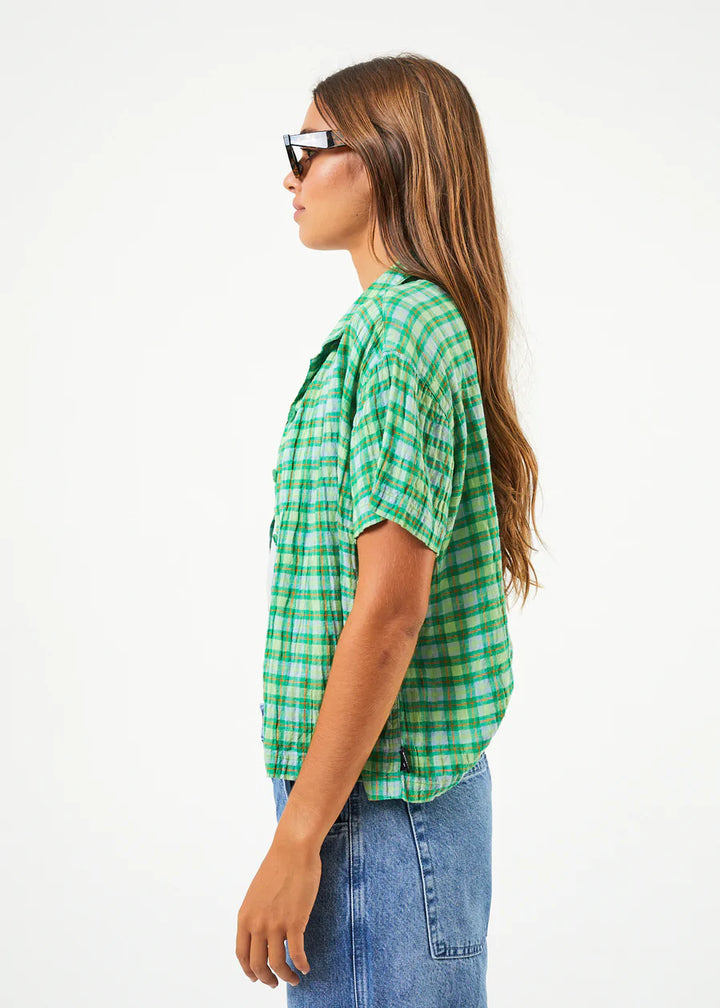 Tully Hemp Seer Sucker Check Shirt - Forest