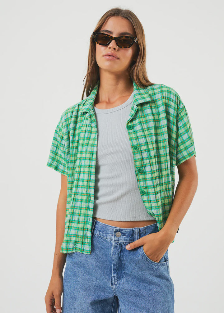 Tully Hemp Seer Sucker Check Shirt - Forest