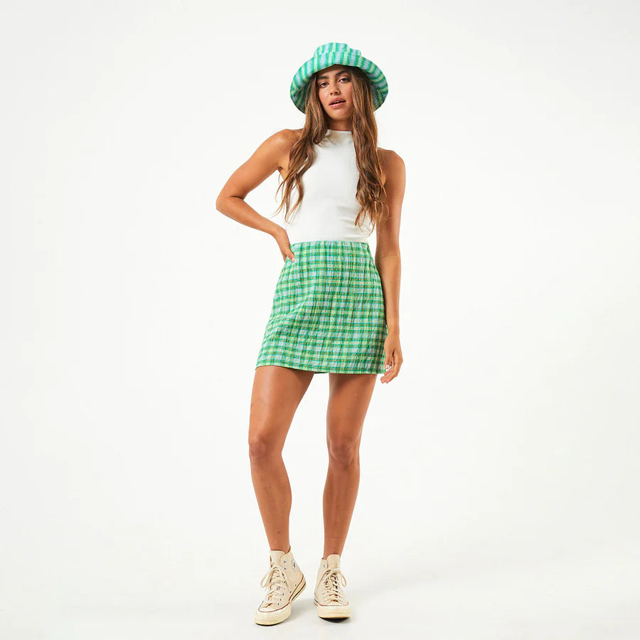 Tully Hemp Seer Sucker Check Skirt - Forest Check