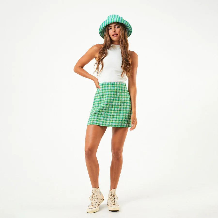 Afends Womens Tully - Hemp Ribbed Check Mini Dress - Forest Check