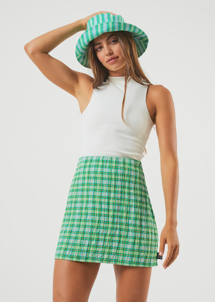 Tully Hemp Seer Sucker Check Skirt - Forest Check