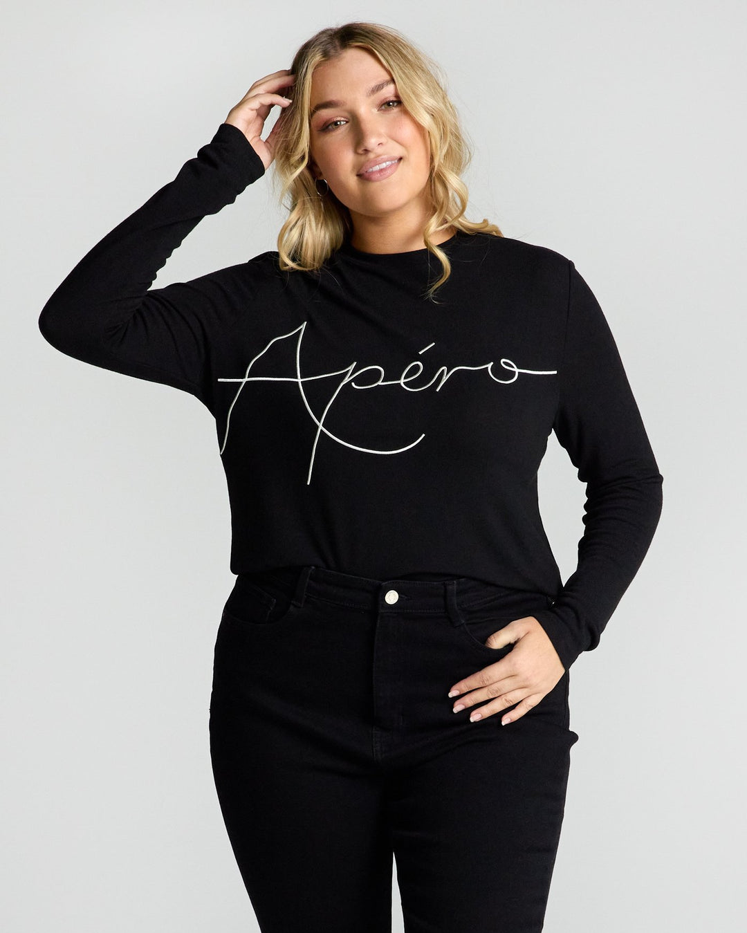 Blaise Embroidered Long Sleeve Top - Black