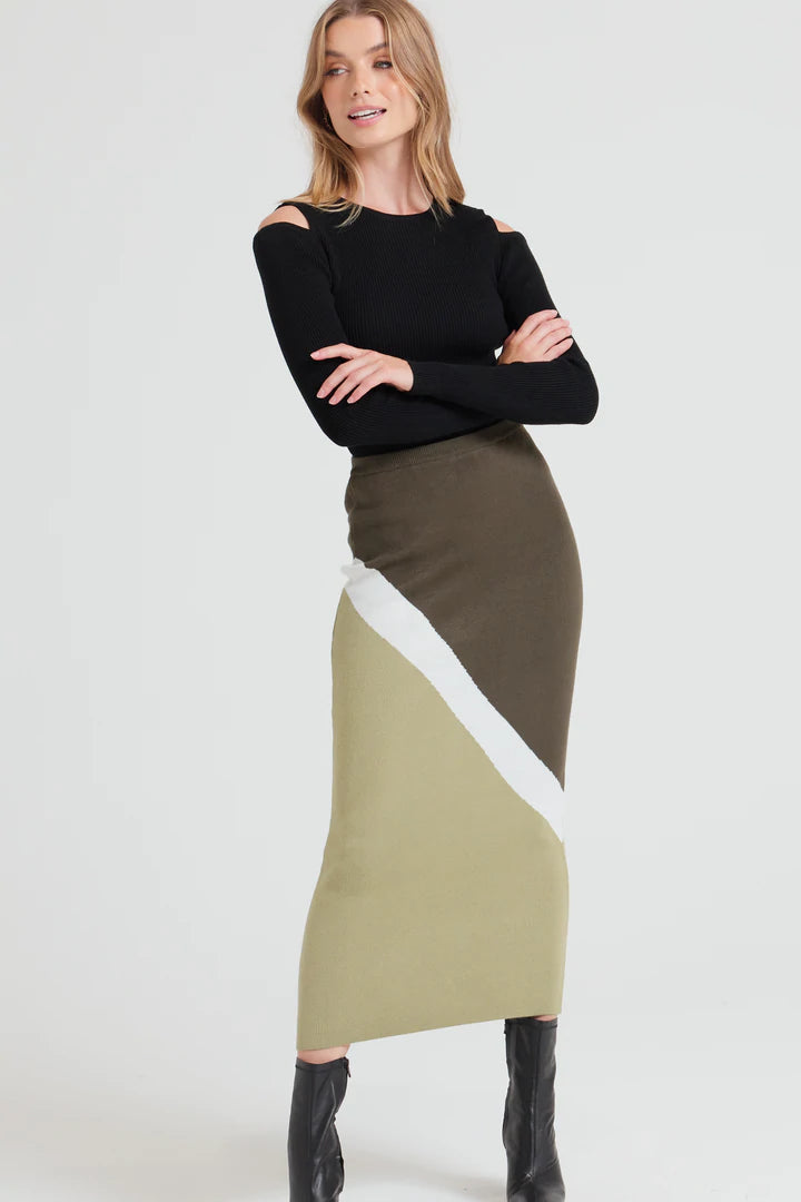 Dominique Knit Midi Skirt - Green Multi