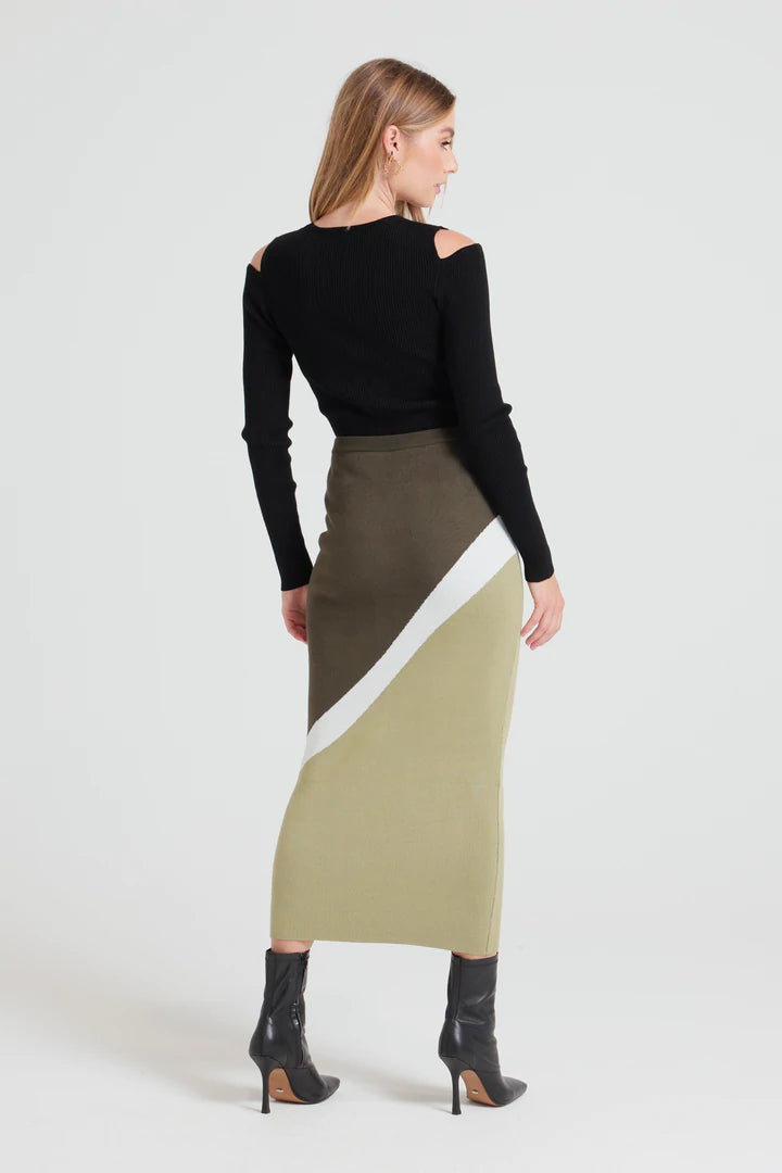 Dominique Knit Midi Skirt - Green Multi