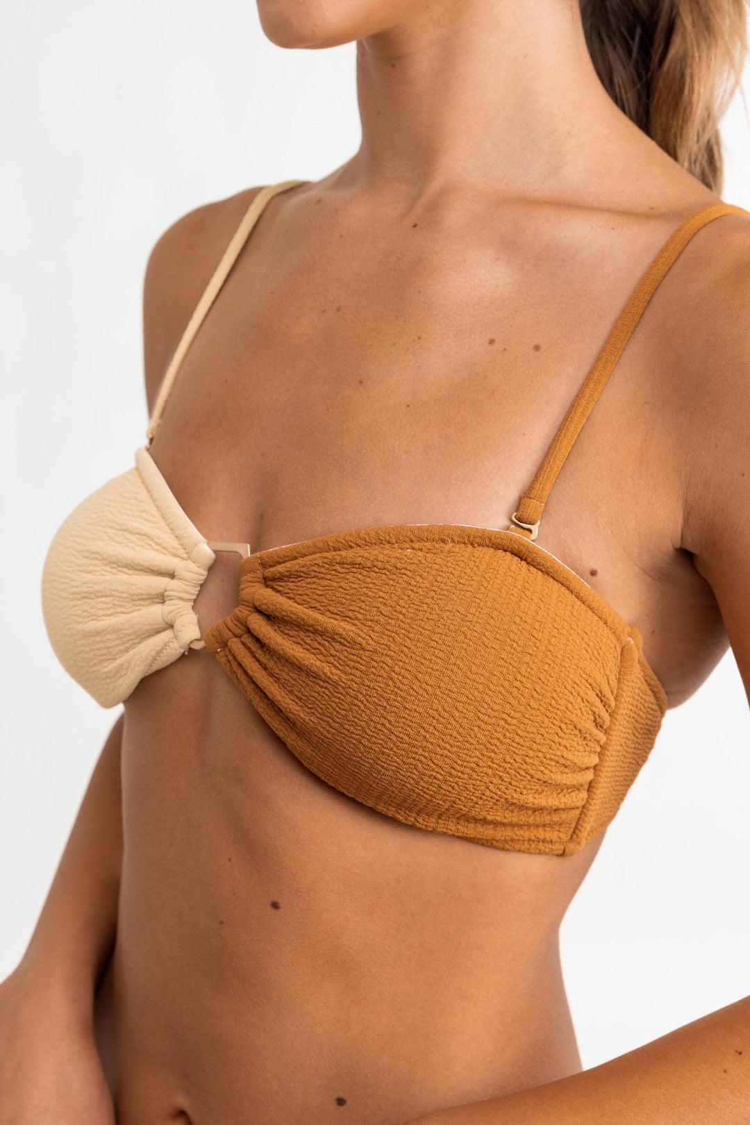 Warm Sands Spliced Two Tone O Ring Bandeau Top - Golden Brown