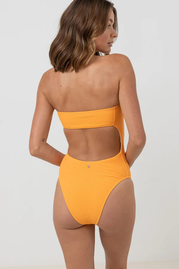Isla Rib Strapless One Piece - Apricot