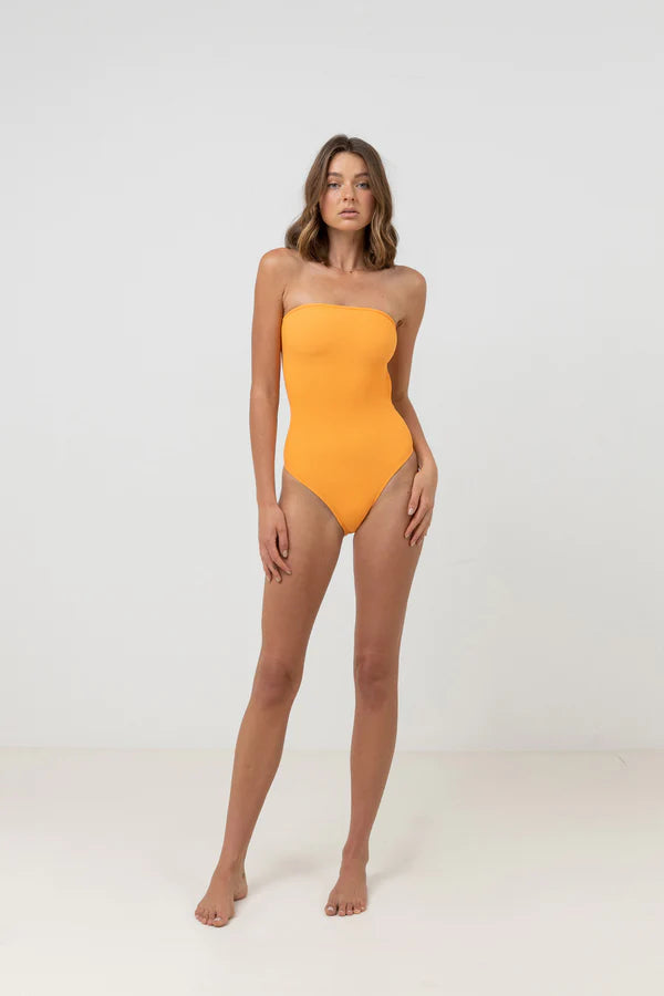 Isla Rib Strapless One Piece - Apricot