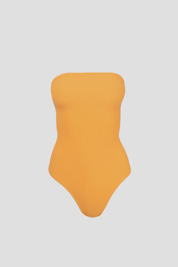 Isla Rib Strapless One Piece - Apricot