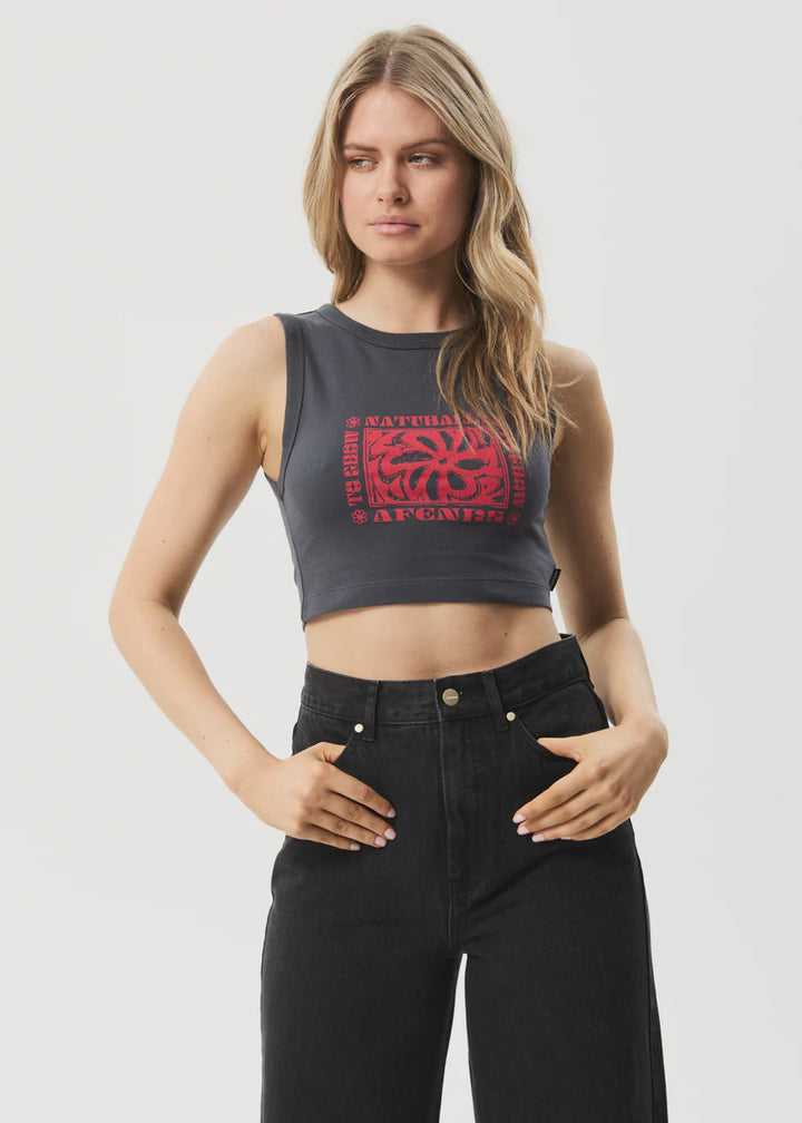 To Grow Recycled Cropped Graphic Singlet - Charcoal