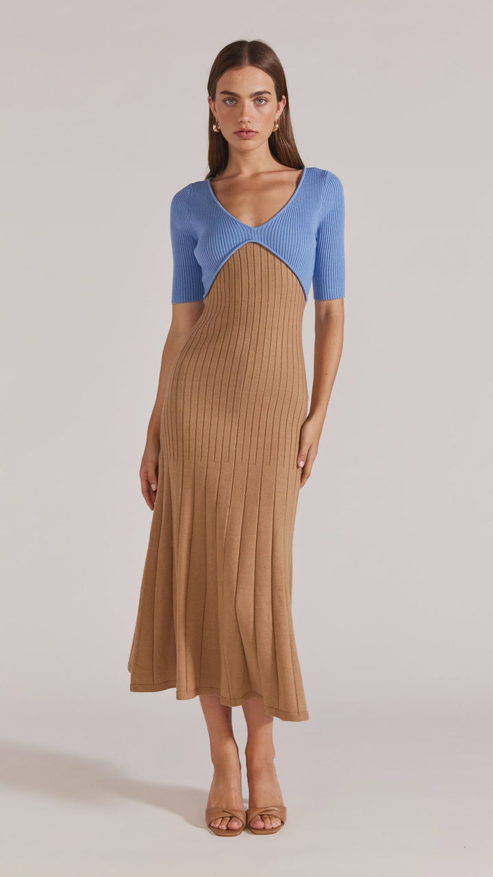 Staple The Label Edna Knit Midi Dress - Blue/Mocha