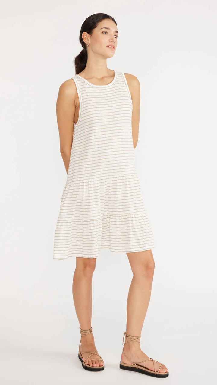 Echo Stripe Mini Dress- White/Beige