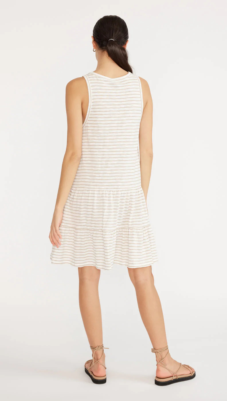Echo Stripe Mini Dress- White/Beige